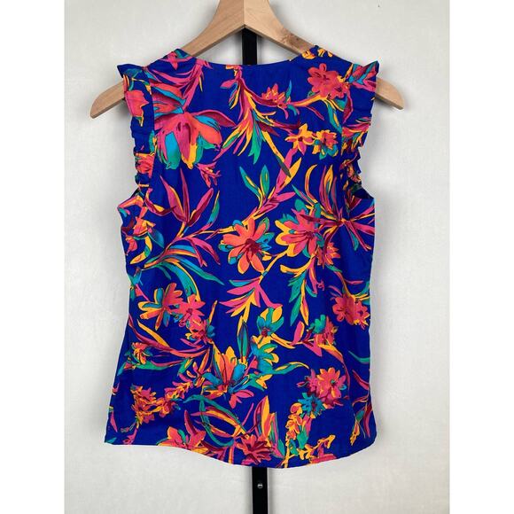 J. Crew Factory Sleeveless Floral Ruffle Top Size XXS Colorful Art to Wear NWT - Picture 5 of 12